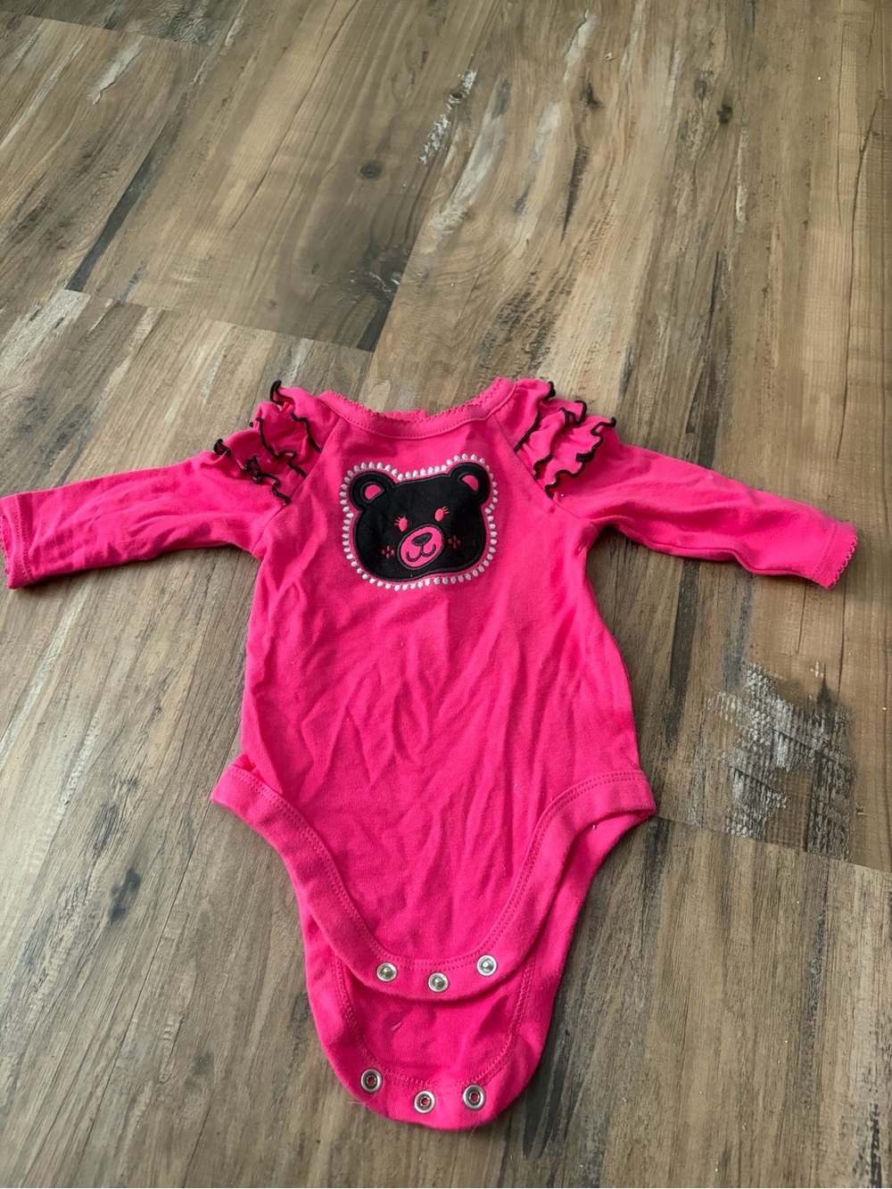 Garanimals Bright Pink Bear Ruffle Long-Sleeve One-Piece Bodysuit